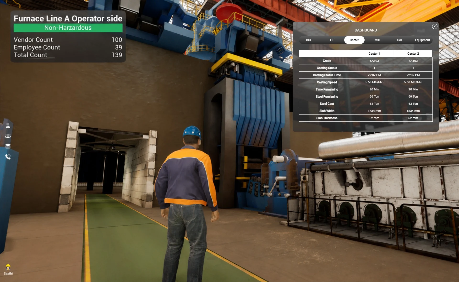 Industrial digital twin of a steel plant with a virtual operator and a live production dashboard